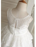 Ivory Lace Tulle Slit Open Back Knee Length Flower Girl Dress 